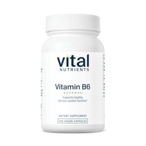 Vital Nutrients Vitamin B6 | Vegan Methylated B6 Vitamins for Nervous System, Muscle, Bone Health* | High-Potency Vitamin B6 for Menstrual Discomfort * | Gluten, Dairy, Soy Free | 100 Capsules