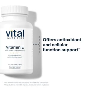 Vital Nutrients Vitamin E with Mixed Tocopherols | Potent Antioxidant Supplement to support Cardiovascular Health* | Gluten and Dairy Free | 100 Softgels