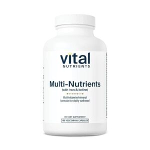 vital nutrients - multi-nutrients with iron and iodine - comprehensive multi-vitamin/mineral formula containing iron and iodine - 180 vegetarian capsules per bottle