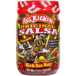 kickin' original hot spicy salsa - 13 oz. - premium gourmet spicy hot habanero salsa for tortilla chips, veggies, and breakfast burritos – warning - try if you dare!