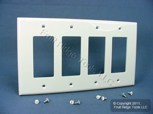 Leviton PJ264-W 4-Gang Decora/GFCI Decora Wallplate, Midway Size, White