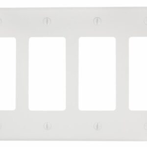 Leviton PJ264-W 4-Gang Decora/GFCI Decora Wallplate, Midway Size, White