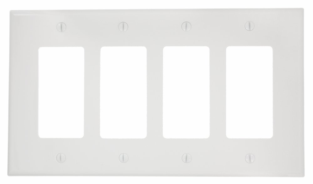 Leviton PJ264-W 4-Gang Decora/GFCI Decora Wallplate, Midway Size, White