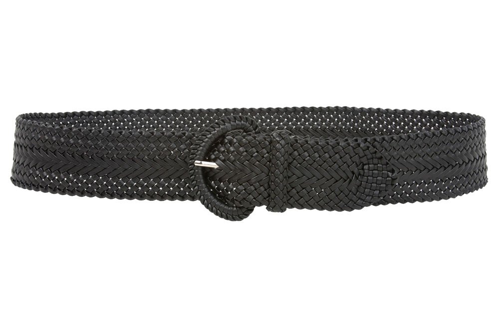 2 Inch Wide Hand Made Soft Metallic Woven Braided Round Belt, Black | l/xl (36"-38" waist)