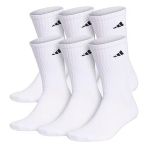 adidas men's athletic cushioned crew socks with arch compression for a secure fit (6-pair), white/black, large