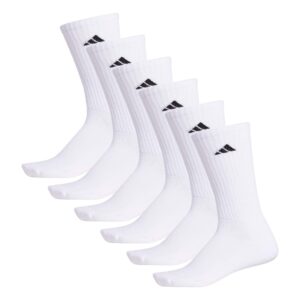 adidas Men's Athletic Cushioned Crew Socks with Arch Compression for a Secure fit (6-Pair), White/Black, Large