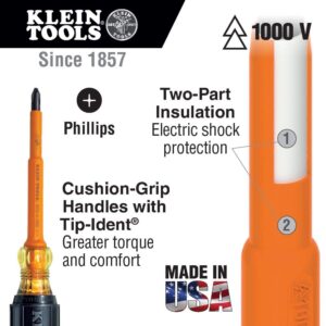 Klein Tools 33528 Insulated Screwdriver Kit with Carrying Case, Made in USA, 1000 V, Cushion Grip, 9-Piece