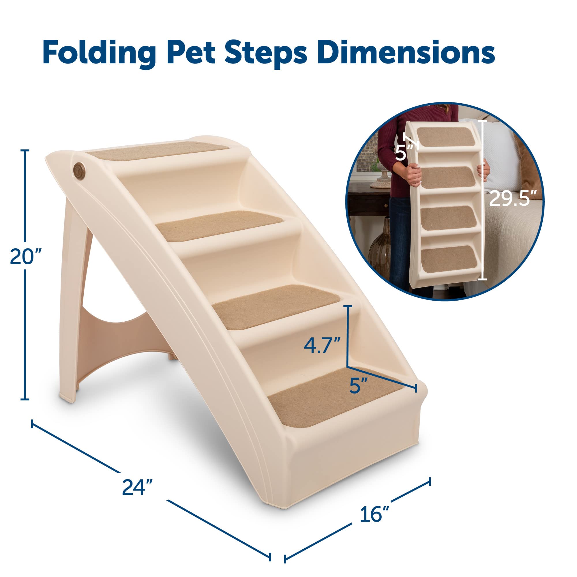 PetSafe CozyUp Folding Dog Stairs - Pet Stairs for Indoor/Outdoor at Home or Travel - Dog Steps for High Beds - Pet Steps with Siderails, Non-Slip Pads - Durable, Support up to 150 lbs - Large, Tan