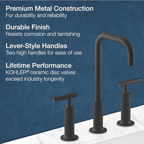 KOHLER Bathroom Faucet, Bathroom Sink Faucet, Purist Collection, 2-Handle Widespread Faucet with Metal Drain, Polished Chrome, K-14406-4-CP