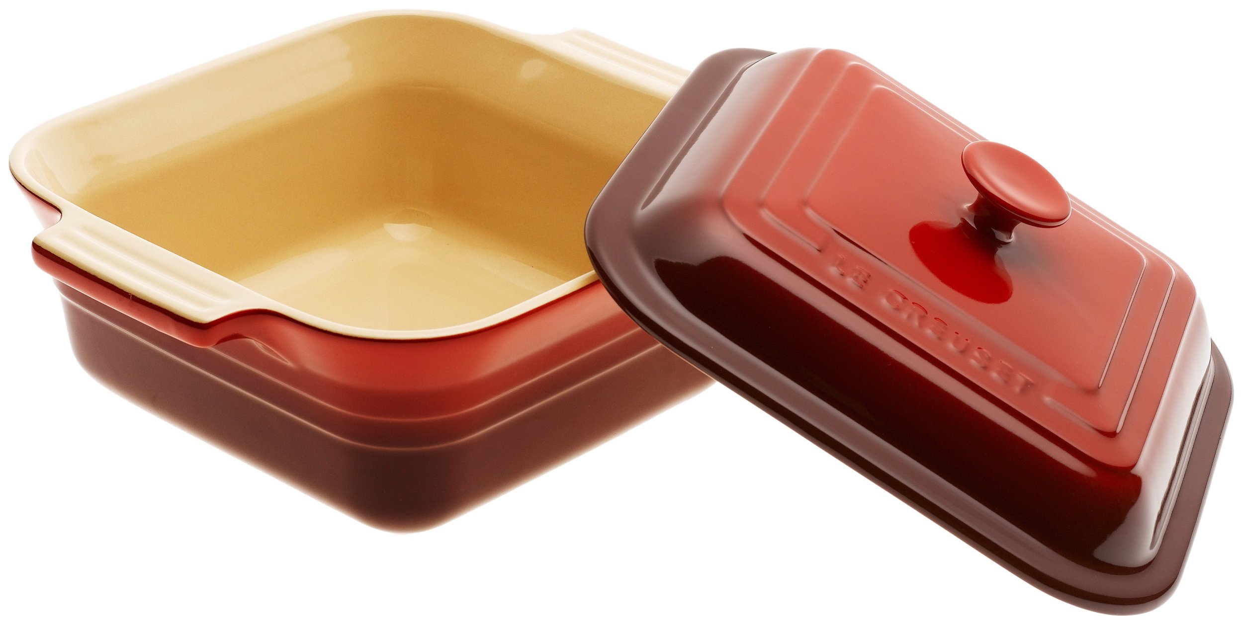 Le Creuset Stoneware 3-Quart Square Casserole with Lid, Cherry