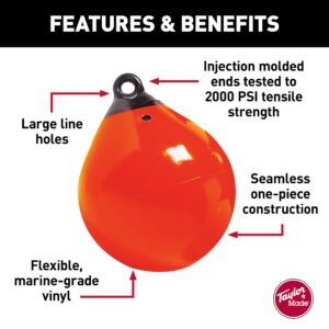 TAYLOR MADE PRODUCTS Tuff End Buoy, Orange (21") – Flexible, Strong, Marine-Grade Vinyl Buoy for 25-40 Foot Boats – Easy-to-use, Trivalve™ Inflates with Standard Ball Pump – 2020108091