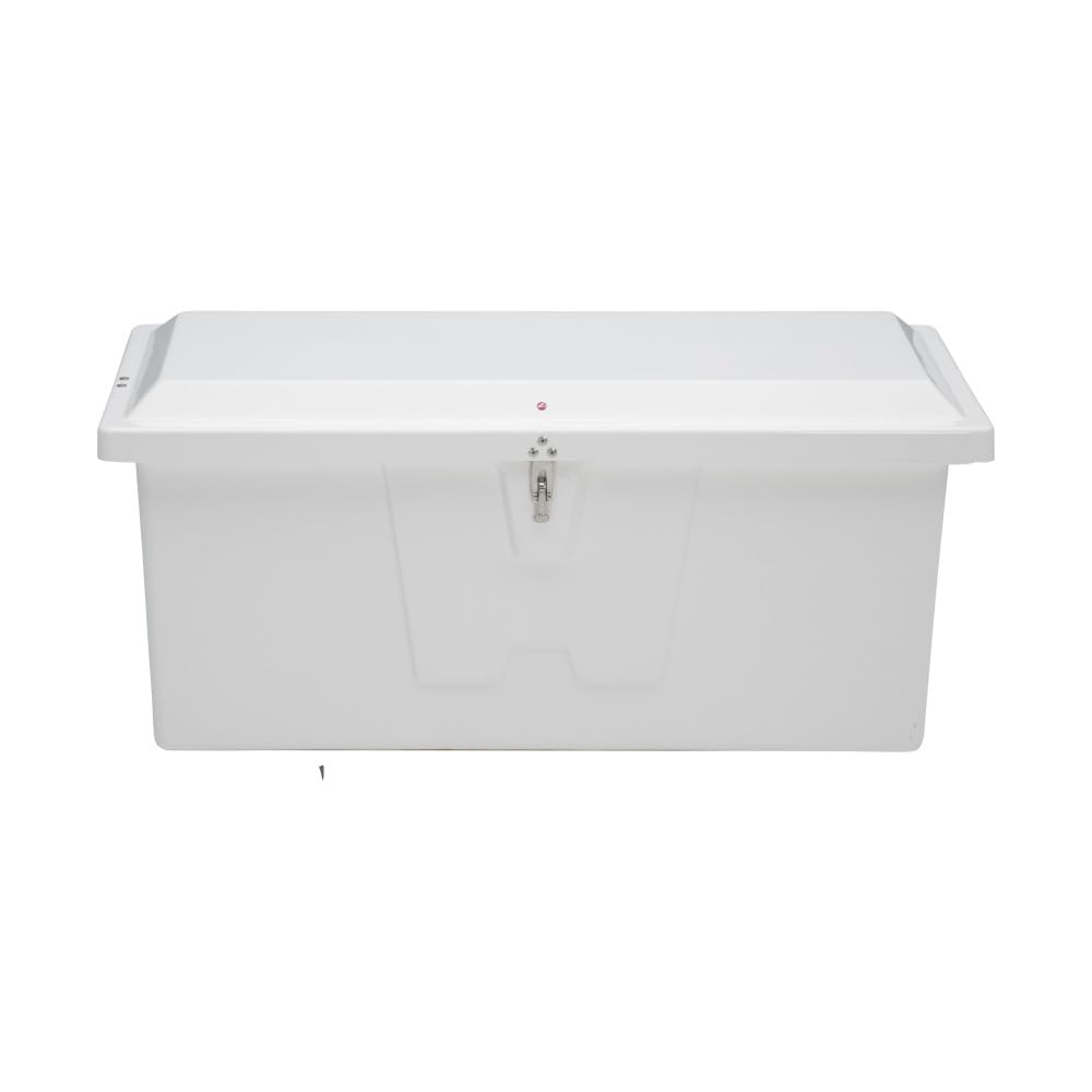 TAYLOR MADE PRODUCTS Stow 'N Go Small Fiberglass Dock Box, White (24"H x 54"W x 22"D) – Fiberglass construction, UV gelcoat finish, stainless steel lockable latch and hardware – 2020108652