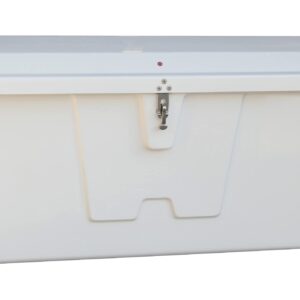 TAYLOR MADE PRODUCTS Stow 'N Go Small Fiberglass Dock Box, White (24"H x 54"W x 22"D) – Fiberglass construction, UV gelcoat finish, stainless steel lockable latch and hardware – 2020108652