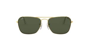 ray-ban rb3136 caravan square sunglasses, gold/g-15 green, 55 mm