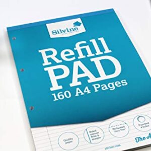 Silvine 160 Page A4 Refill Pad, Head Bound and Punched 4 Holes. Ruled Narrow Feint with Margin. Ref A4RPNM [Pack of 6]