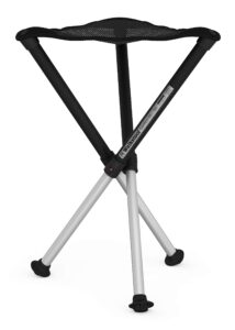 walkstool - comfort model - black and silver - 3 legged folding stool in aluminium - height 18" to 30" - maximum load 440 to 550 lbs - made in sweden