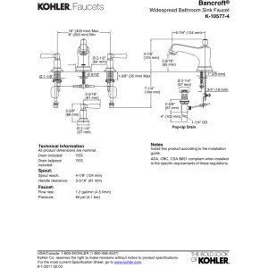 KOHLER 10577-4-SN Bancroft Widespread Bathroom Sink Faucet, 1.2 gpm, Vibrant Polished Nickel