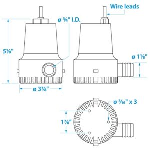 Seachoice Durable Bilge Pump, 1,000 GPH, 12V, 5.5 Amps, 7A Fuse