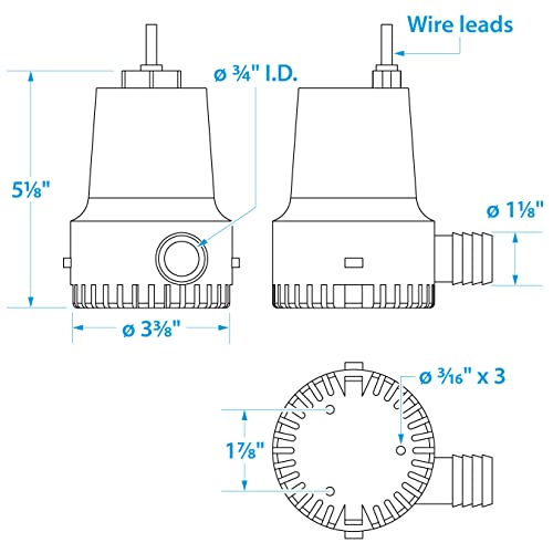 Seachoice Durable Bilge Pump, 1,000 GPH, 12V, 5.5 Amps, 7A Fuse