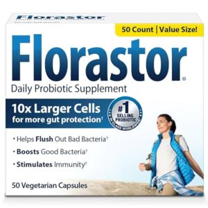 Florastor Daily Probiotic Supplement for Women and Men, Proven to Support Digestive Health, Saccharomyces Boulardii CNCM I-745 (50 Capsules)