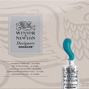 Winsor & Newton Designers' Gouache Introductory 10-Tube Paint Set, 14ml,Blue,green,ivory,white