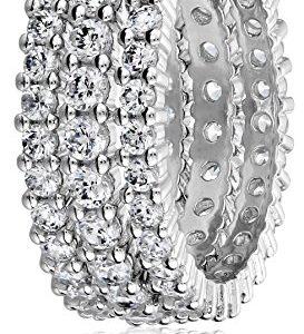 Amazon Essentials Sterling Silver Cubic Zirconia All-Around Band Stacking Ring Set (Set of 3), Size 6 (previously Amazon Collection)