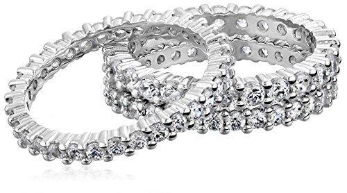 Amazon Essentials Sterling Silver Cubic Zirconia All-Around Band Stacking Ring Set (Set of 3), Size 6 (previously Amazon Collection)