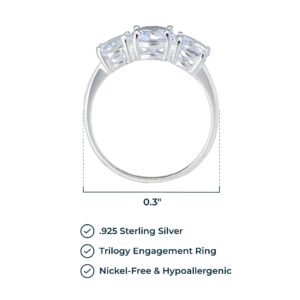 MORGAN & PAIGE Round Cut Cubic Zirconia Ring - Prong-Set Three Stone Engagement Ring/Promise Rings For Women With Real 925 Sterling Silver Band - Size 7