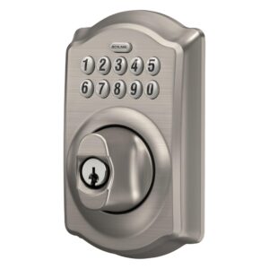 Schlage BE365 V CAM 619 Camelot Keypad Deadbolt, Electronic Keyless Entry Lock, Satin Nickel