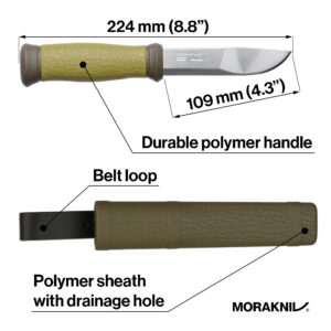 Morakniv Mora 2000 Sandvik Stainless Steel Fixed-Blade Knife With Sheath, Olive Green, 4.3 Inch