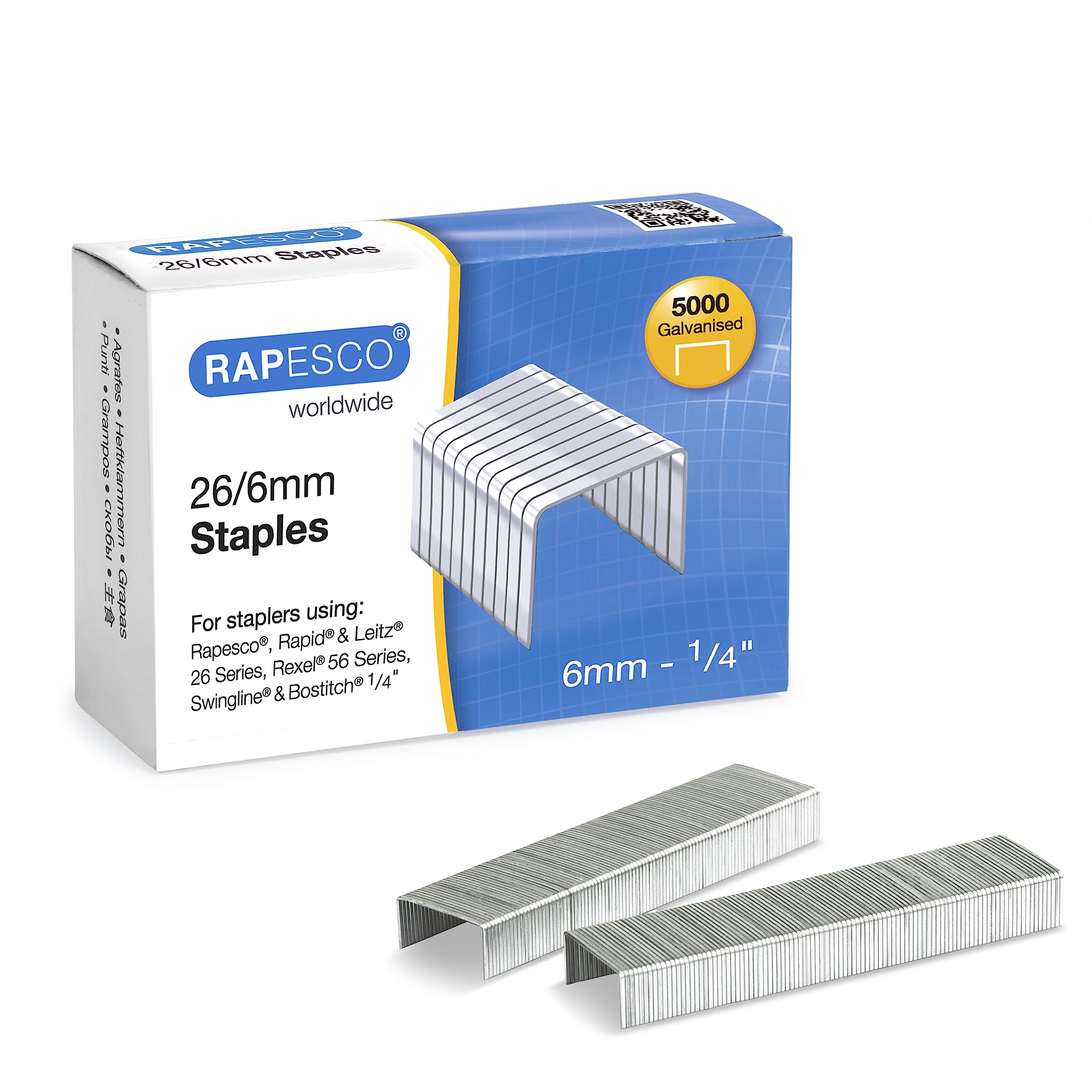 Rapesco S11662Z3 Staples, 26/6 mm Galvanized [Box of 5,000]