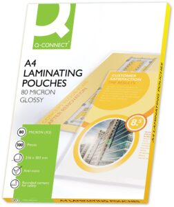 q-connect a4 80 micron laminating pouch (pack of 100)