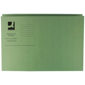 Q-Connect Square Cut Folder Medium Weight Foolscap KF01189, 250 g - Green, Pack of 100