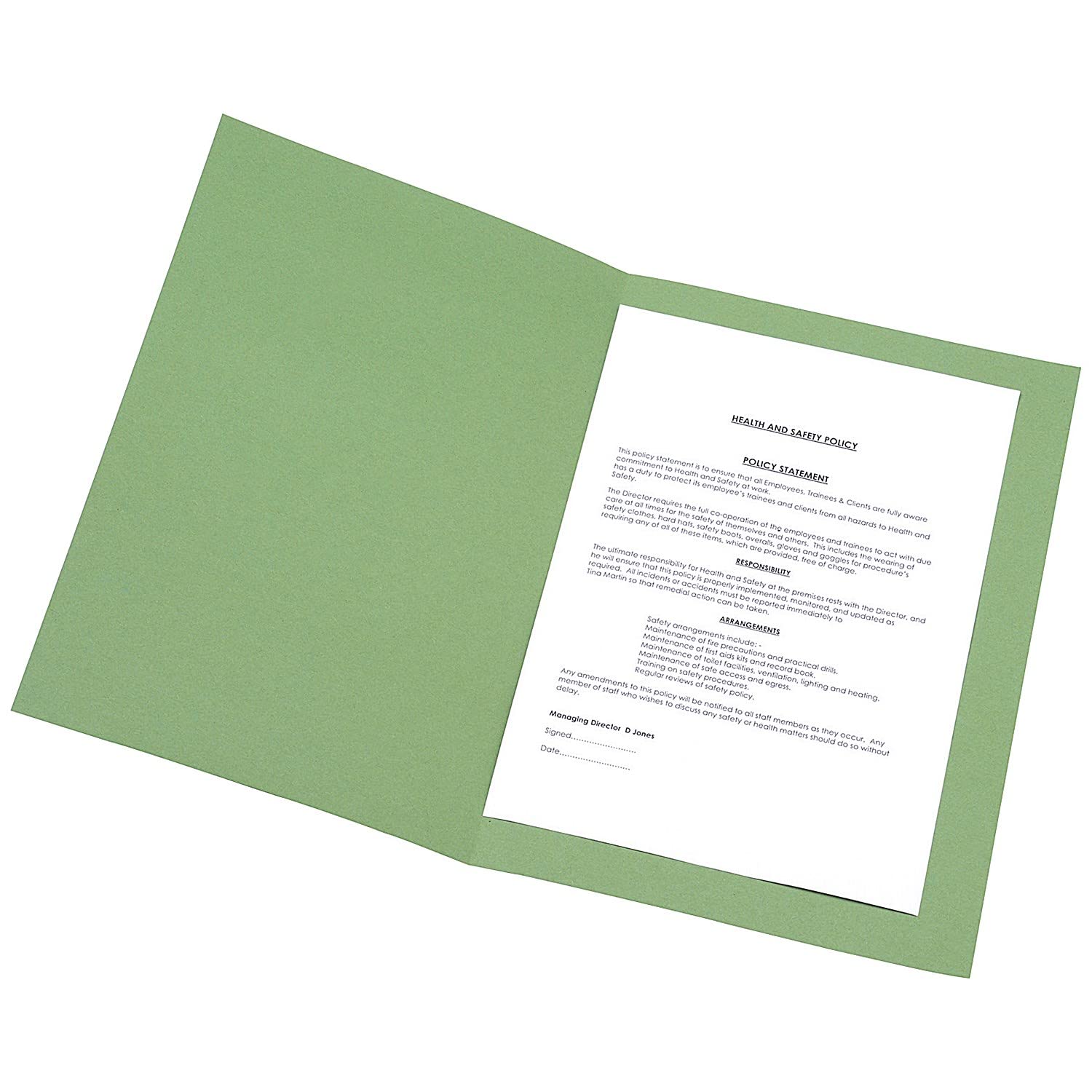 Q-Connect Square Cut Folder Medium Weight Foolscap KF01189, 250 g - Green, Pack of 100