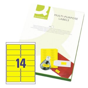 Q-Connect Multipurpose Labels 99.1x38.1mm 14 Per Sheet Fluorescent Yellow (1400 Pack) KF01134