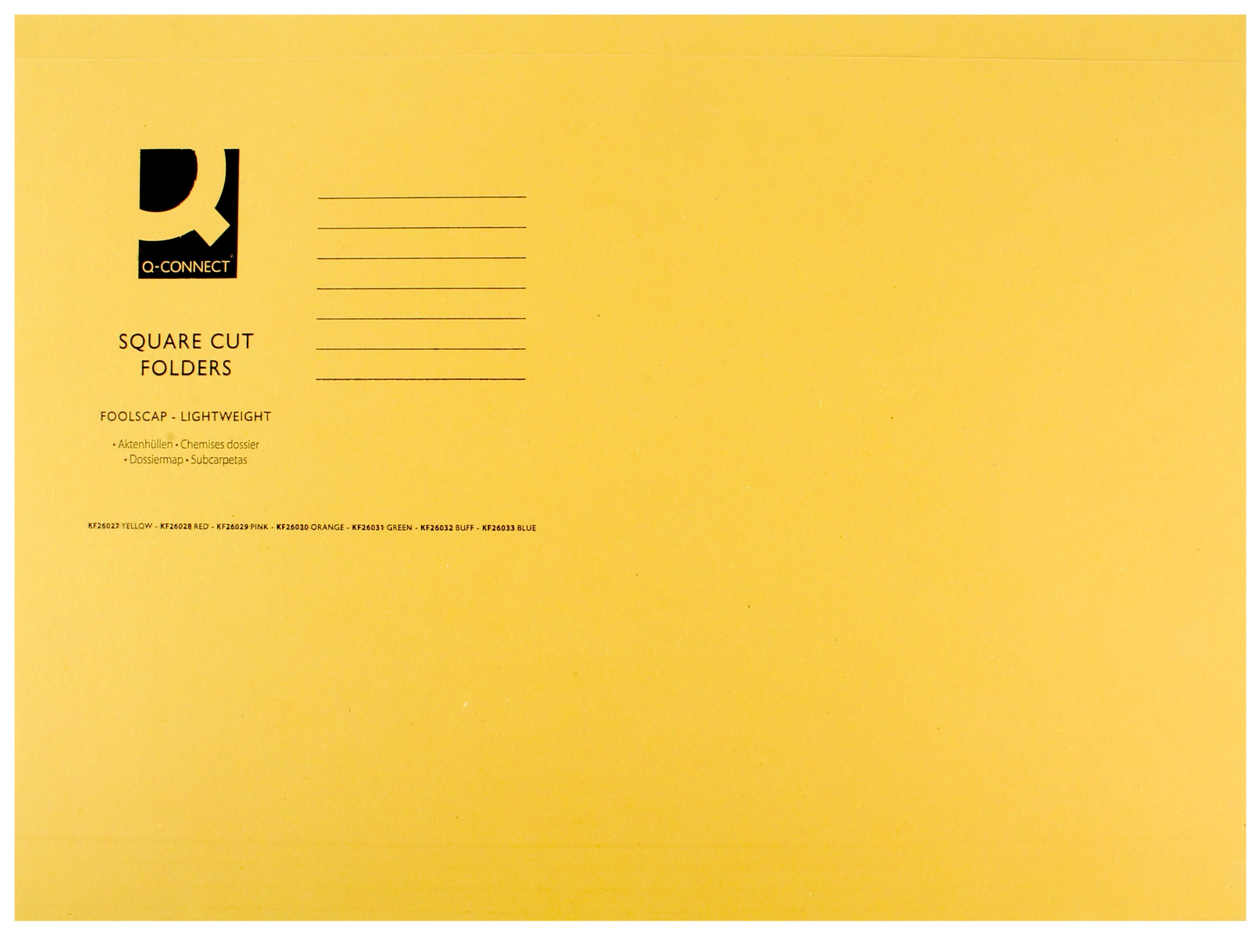 Q-Connect Light Weight 180gsm Foolscap Square Cut Folder - Yellow