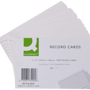 Q-Connect Record Card 152x102mm Ruled Feint White (100 Pack)