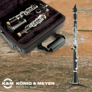 K&M König & Meyer 15222.000.55 Clarinet In-Bell Portable Stand - Lightweight with 4 Leg Folding Base - Fits A and B Clarinets - Stable Secure Base - Professional Grade - Made in Germany - Black