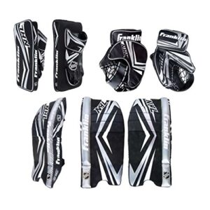 Franklin Sports Kids Street Hockey Goalie Pads Set - Youth Street Hockey Goalie Gear - Junior Blocker, Glove + Pads - Comp100 Adjustable Kids Street Hockey Equipment - Youth Large/XL, Black/Gray/White