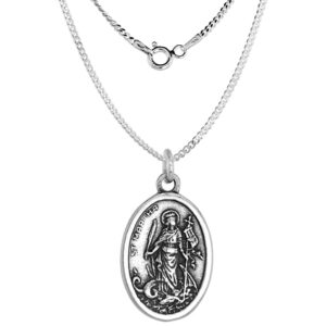 Sterling Silver St Martha Medal Pendant Oxidized finish Oval 1 inch