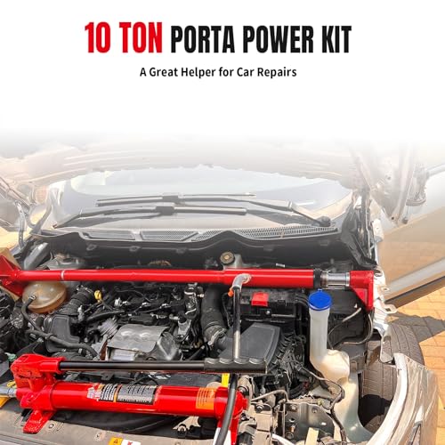 BIG RED 10 Ton Porta Power Kit, 17-pcs Hydraulic Ram Auto Body Frame Repair Kit with Blow Mold Carrying Storage Case, 20,000 lbs Capacity,Red, T71001L Torin