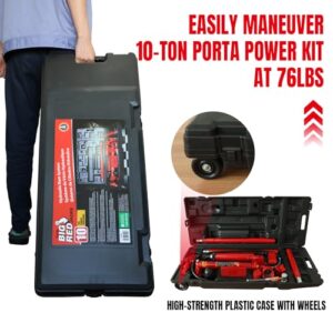 BIG RED 10 Ton Porta Power Kit, 17-pcs Hydraulic Ram Auto Body Frame Repair Kit with Blow Mold Carrying Storage Case, 20,000 lbs Capacity,Red, T71001L Torin