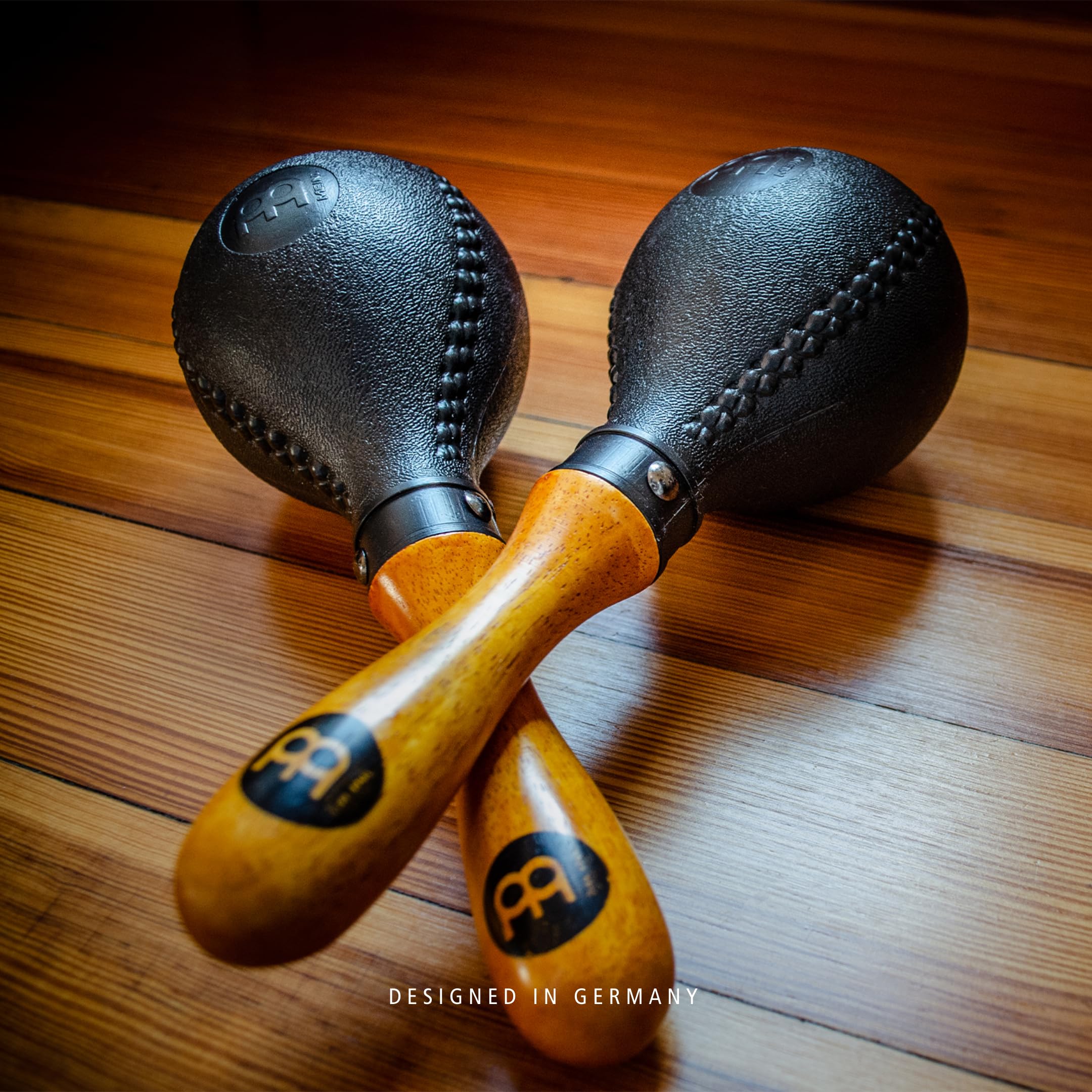 Meinl Percussion, Standard Size with ABS Plastic Wooden Concert Maracas Hand Shaker Rattles with All-weather Synthetic Shells — NOT MADE IN CHINA — Solid Wood Handles, 2-YEAR WARRANTY (PM2BK)