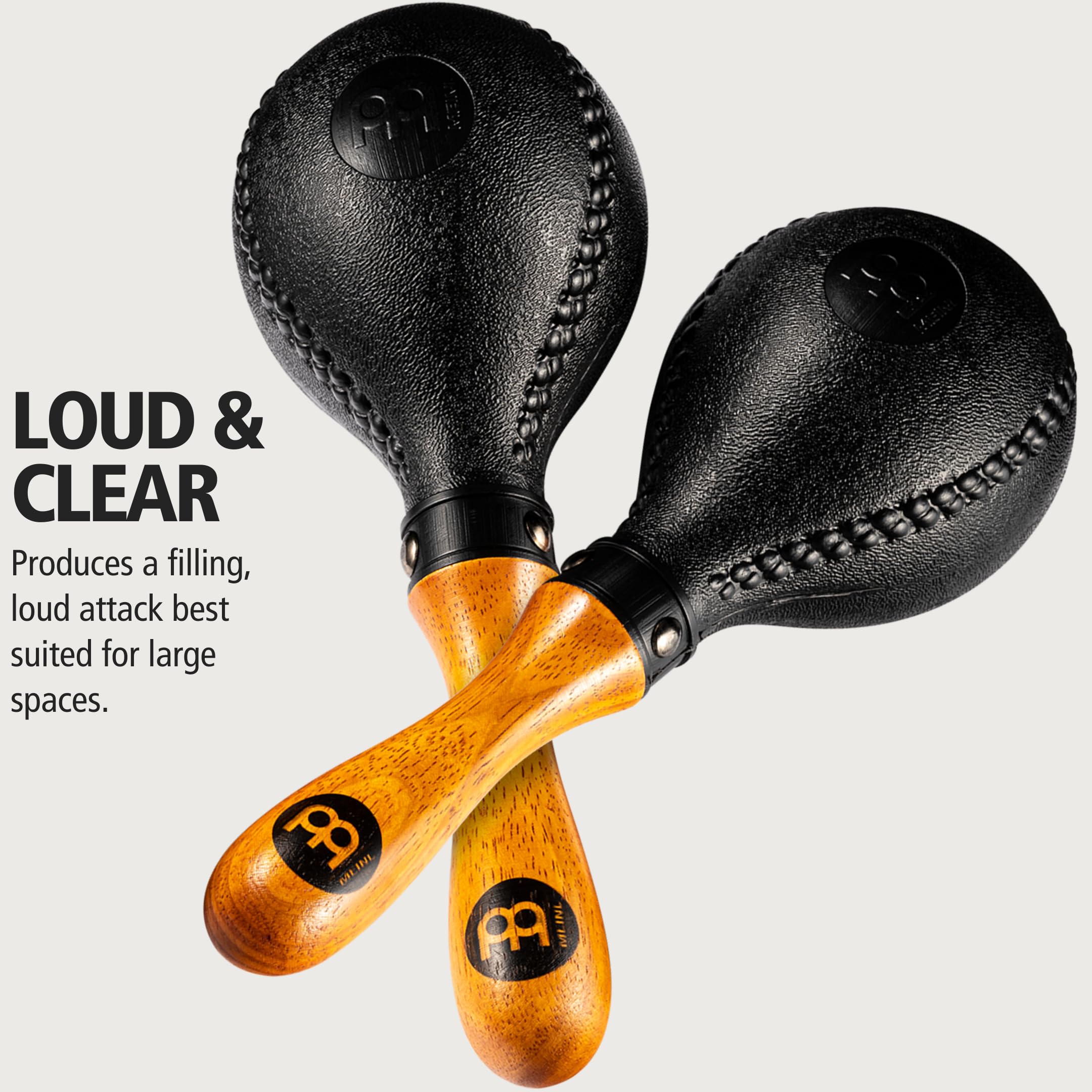 Meinl Percussion, Standard Size with ABS Plastic Wooden Concert Maracas Hand Shaker Rattles with All-weather Synthetic Shells — NOT MADE IN CHINA — Solid Wood Handles, 2-YEAR WARRANTY (PM2BK)