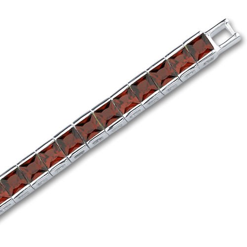 PEORA Garnet Tennis Bracelet in Sterling Silver, 16.75 Carats total Princess Cut, 7 1/4 inch length