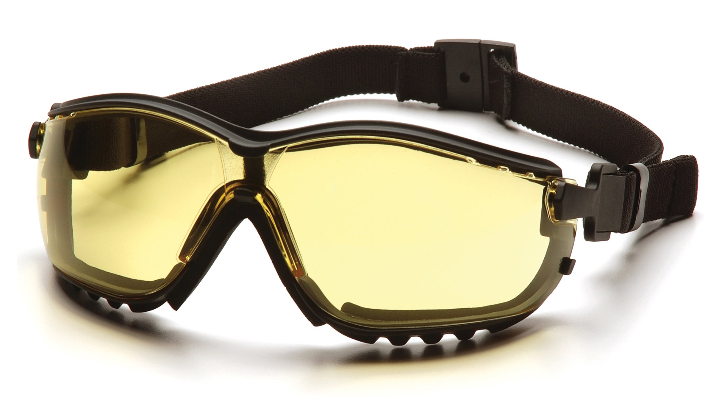 Pyramex V2G Safety Glasses, Black Frame/Amber Anti-Fog Lens