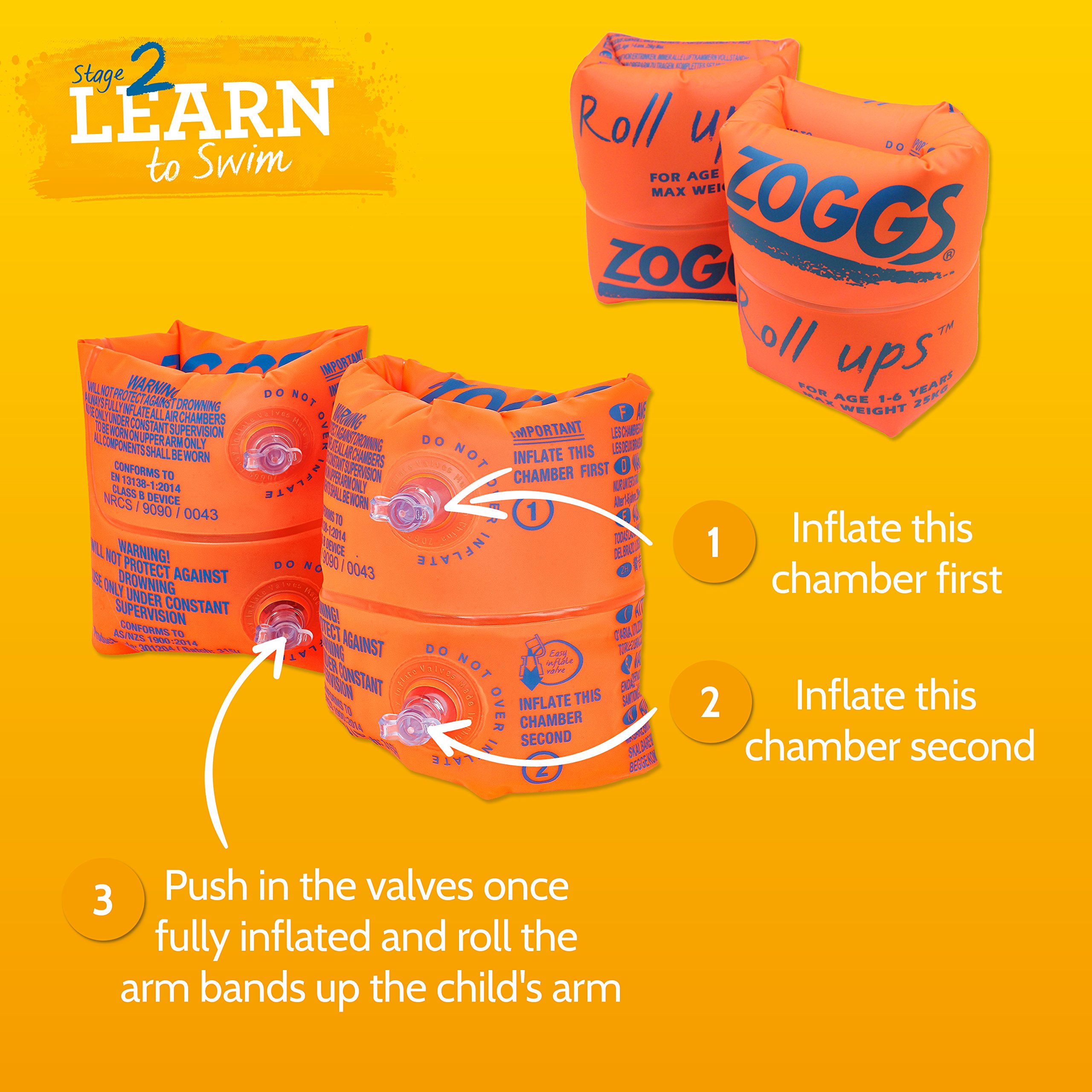 Zoggs Swimming Aid Children's Easy Inflate And Trade Roll-ups - Orange, 1-6