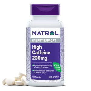 natrol high caffeine 200 mg per serving, energy support supplement for adults, 100 tablets, 100 day supply