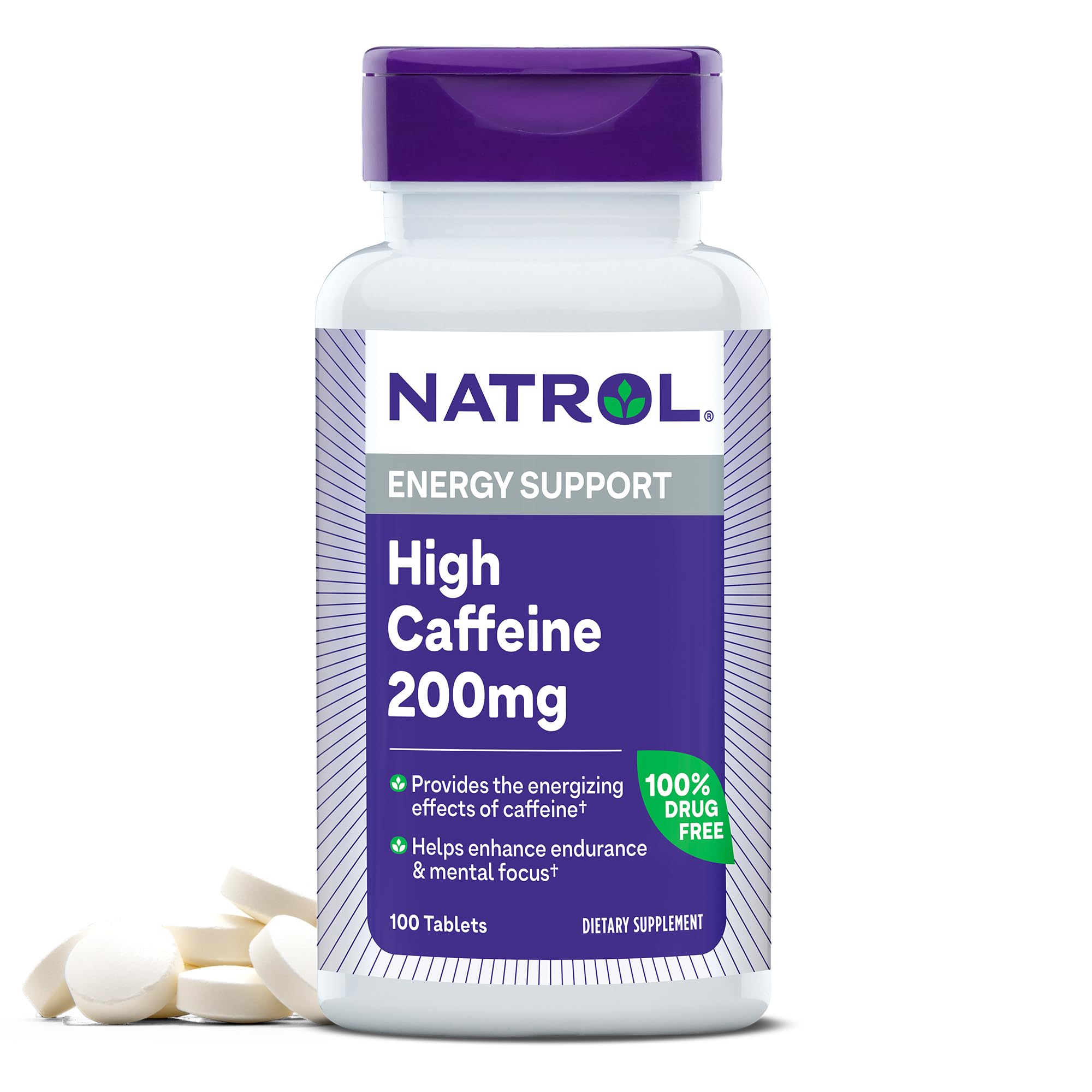 Natrol High Caffeine 200 mg per Serving, Energy Support Supplement for Adults, 100 Tablets, 100 Day Supply