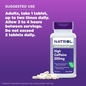 Natrol High Caffeine 200 mg per Serving, Energy Support Supplement for Adults, 100 Tablets, 100 Day Supply